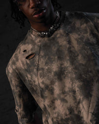Close up distressed detailing on GRAINDUST RAW TEE premium acid wash oversized t shirt